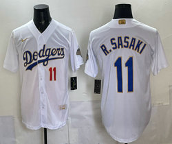Nike Los Angeles Dodgers #11 Roki Sasaki White 2026 Gold Stadium Baseball Jersey