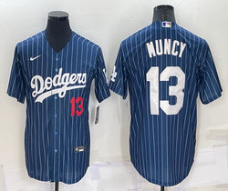 Nike Los Angeles Dodgers #13 Max Muncy Blue #13 in front White stripe Throwback Authentic Stitched MLB jersey