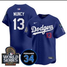 Nike Los Angeles Dodgers #13 Max Muncy Blue sleeve with 34 patch 2024 World Series MLB Jersey