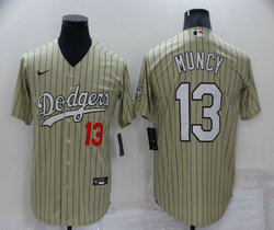 Nike Los Angeles Dodgers #13 Max Muncy Cream Black stripe #13 front Throwback Game Authentic Stitched MLB jersey