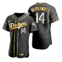 Nike Los Angeles Dodgers #14 Enrique Hernandez Black Golden 2020 World Series Champions Jersey