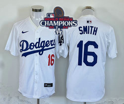Nike Los Angeles Dodgers #16 Will Smith White 2024 World Series Champions Game Authentic Stitched MLB Jersey