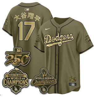 Nike Los Angeles Dodgers #17 大谷翔平 250 and Champion patch Army Green MLB Jersey