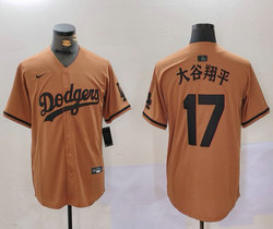 Nike Los Angeles Dodgers #17 大谷翔平 Arm Green Joint Black Number Authentic Stitched MLB Jersey