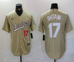 Nike Los Angeles Dodgers #17 大谷翔平 Cream #17 front Black stripe fashion Authentic Stitched MLB jersey