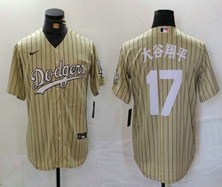 Nike Los Angeles Dodgers #17 大谷翔平 Cream Black stripe fashion Authentic Stitched MLB jersey