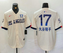Nike Los Angeles Dodgers #17 大谷翔平 Cream Blue number 2024 City The name is under the number
