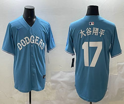 Nike Los Angeles Dodgers #17 大谷翔平 Light Blue white name Joint Stitched MLB Jersey
