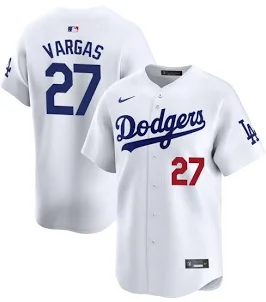 Nike Los Angeles Dodgers #27 Miguel Vargas White Cool Base Stitched Baseball Jersey