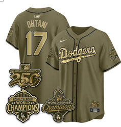 Nike Los Angeles Dodgers #17 Shohei Ohtani 250 and Champion patch Army Green MLB Jersey