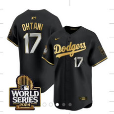 Nike Los Angeles Dodgers #17 Shohei Ohtani Black Gold 2024 World Series Stitched MLB Jersey