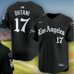 Nike Los Angeles Dodgers #17 Shohei Ohtani Black Gold 2025 World Series Champions Jersey