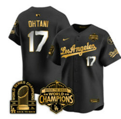 Nike Los Angeles Dodgers #17 Shohei Ohtani Black Gold Name Baseball Jersey