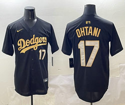 Nike Los Angeles Dodgers #17 Shohei Ohtani Black Gold name and number Stitched MLB Jersey