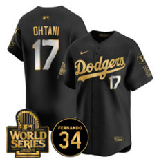 Nike Los Angeles Dodgers #17 Shohei Ohtani Black Gold sleeve with 34 patch 2024 World Series Stitched MLB Jersey