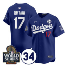 Nike Los Angeles Dodgers #17 Shohei Ohtani Blue 34 patch 2024 World Series Baseball Jersey