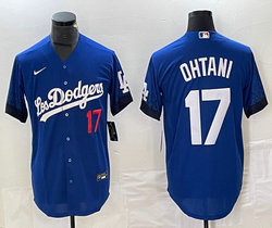 Nike Los Angeles Dodgers #17 Shohei Ohtani Blue City #17 in front Game Authentic Stitched MLB Jersey