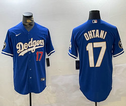 Nike Los Angeles Dodgers #17 Shohei Ohtani Blue Gold font Baseball Jersey