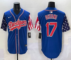 Nike Los Angeles Dodgers #17 Shohei Ohtani Blue flag edge of the number is white Joint Jersey