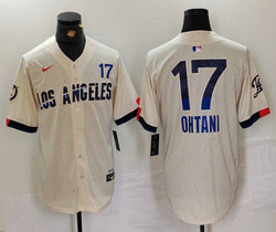 Nike Los Angeles Dodgers #17 Shohei Ohtani Cream 2024 Connect City 17 Front The number is above the name Jersey