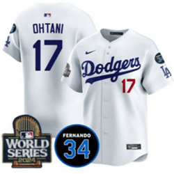 Nike Los Angeles Dodgers #17 Shohei Ohtani White 34 patch 2024 World Series Baseball Jersey