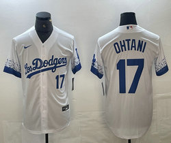 Nike Los Angeles Dodgers #17 Shohei Ohtani White City #17 on front Game Authentic Stitched MLB Jersey
