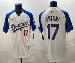 Nike Los Angeles Dodgers #17 Shohei Ohtani White Golden Character Stitched MLB Jersey