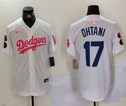 Nike Los Angeles Dodgers #17 Shohei Ohtani White Pink Joint Authentic Stitched MLB Jersey