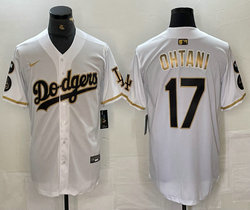 Nike Los Angeles Dodgers #17 Shohei Ohtani White fashion Gold Name Game Authentic Stitched MLB Jersey