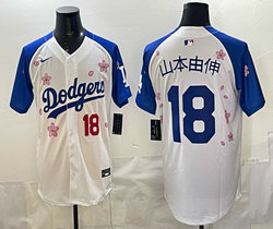 Nike Los Angeles Dodgers #18 山本由伸 White Blue Arm Tokyo MLB Jersey