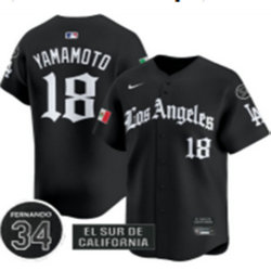 Nike Los Angeles Dodgers #18 Yoshinobu Yamamoto Black 5(V) Joint With 34 MLB Jersey