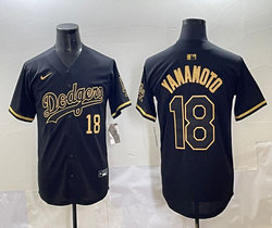 Nike Los Angeles Dodgers #18 Yoshinobu Yamamoto Black Gold 5(V) Joint MLB Jersey