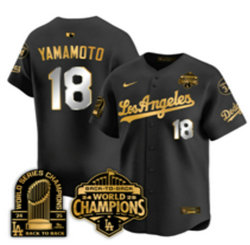 Nike Los Angeles Dodgers #18 Yoshinobu Yamamoto Black Gold Name Baseball Jersey