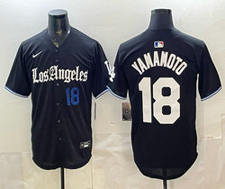 Nike Los Angeles Dodgers #18 Yoshinobu Yamamoto Black Gothic Edition Vapor Premier Jersey