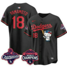 Nike Los Angeles Dodgers #18 Yoshinobu Yamamoto Black Hello Kitty Night Jersey