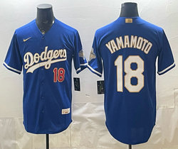 Nike Los Angeles Dodgers #18 Yoshinobu Yamamoto Blue 2026 Gold Stadium Baseball Jersey