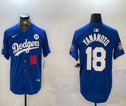 Nike Los Angeles Dodgers #18 Yoshinobu Yamamoto Blue 34 patch 2024 World Series Baseball Jersey