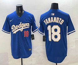 Nike Los Angeles Dodgers #18 Yoshinobu Yamamoto Blue Golden Character Stitched MLB Jersey