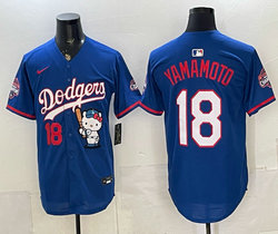 Nike Los Angeles Dodgers #18 Yoshinobu Yamamoto Blue Hello Kitty Night Jersey