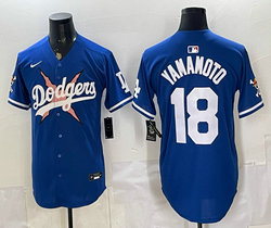 Nike Los Angeles Dodgers #18 Yoshinobu Yamamoto Blue Lightning Baseball Jersey