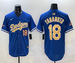 Nike Los Angeles Dodgers #18 Yoshinobu Yamamoto Blue Name Champions Jersey