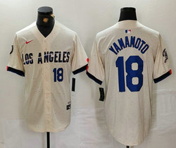 Nike Los Angeles Dodgers #18 Yoshinobu Yamamoto Cream 2024 City #18 Front Authentic Stitched MLB Jersey