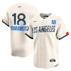 Nike Los Angeles Dodgers #18 Yoshinobu Yamamoto Cream Fashion Game Authentic Stitched MLB Jersey