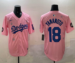 Nike Los Angeles Dodgers #18 Yoshinobu Yamamoto Pink 2025 Tokyo Series Stitched MLB Jersey