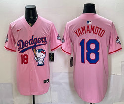 Nike Los Angeles Dodgers #18 Yoshinobu Yamamoto Pink Hello Kitty Night Jersey
