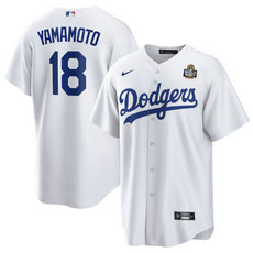 Nike Los Angeles Dodgers #18 Yoshinobu Yamamoto White 2024 World Series Baseball Jersey