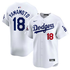 Nike Los Angeles Dodgers #18 Yoshinobu Yamamoto White 2024 World Series Champions Home Limited Stitched Baseball Jersey
