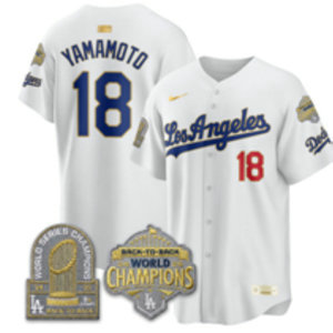 Nike Los Angeles Dodgers #18 Yoshinobu Yamamoto White 2026 Gold Collection 9x & B2B Champs Patch Jersey