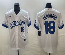 Nike Los Angeles Dodgers #18 Yoshinobu Yamamoto White City #18 on front Game Authentic Stitched MLB Jersey