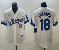 Nike Los Angeles Dodgers #18 Yoshinobu Yamamoto White City Red #18 on front Game Authentic Stitched MLB Jersey